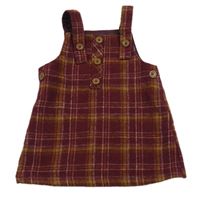 Vínovo-horčicové kockované vlnené na traké šaty Nutmeg