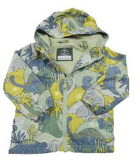 Světlezeleno-hořčicová vzorovaná šusťáková jarní bunda s dinosaury a kapucí George