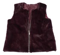 Mahagónovoá kožušinová podšitá crop vesta