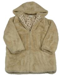 Béžový kožešinováý zateplený kabát s kapucí Zara