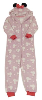 Světlerůžová chlupatá kombinéza s Minnie a kapucí Disney