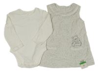 Nové - 2set- světlešedé sametové šaty s medvídkem Pú+ bílé body George