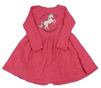 Tmavoružové bavlnené šaty s jednorožcom a nápisom