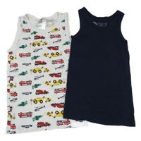 2x tílko - bílé s auty + tmavomodré