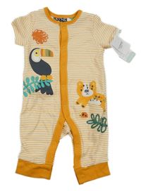 Nové - bílo-oranžový pruhovaný overal se zvířátky 