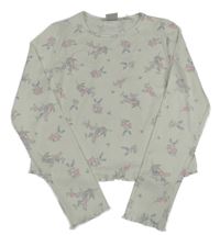 Biele rebrované tričko s kvetinami