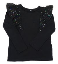 Černé triko s volány se třpytkami H&M