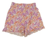 Fialovo-ružová bavlnená skort sukňa s motýlikmi Pieces