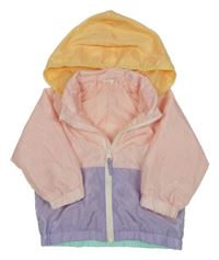 Růžovo-lila-žlutá šusťáková podzimní bunda s kapucí H&M