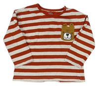 Rezavo-smotanové pruhované tričko s medvěďom F&F