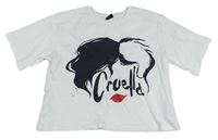 Smotanové crop tričko s Cruellou Disney