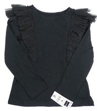 Černé triko s tylovými volánky  Dunnes Stores