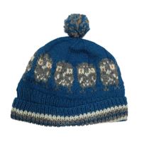 Modrá čepice se sovami a bambulí 