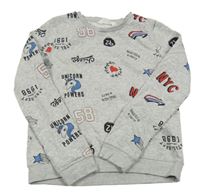 Šedá mikina s jednorožci a nápisy H&M