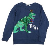 Tmavomodrá mikina s dinosaurem z překlápěcích flitrů H&M