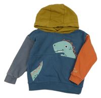 Modrošedá mikina s dinem, barevnými rukávy a kapucí Nutmeg