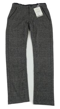 Nové - Tmavosivé spoločenské kockované nohavice