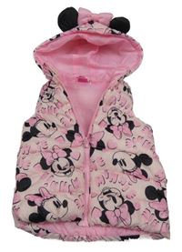 Růžovo-černá šusťáková zateplená vesta s Minnie a kapucí