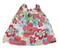 Bílo-růžovo-zelené květované bavlněné šaty 