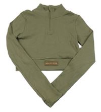 Khaki rebrované crop tričko so stojačikom Hollyfield
