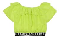 Neónově žltá vrstvená crop blúzka s nápismi