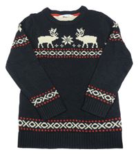 Tmavomodrý sveter so sobmi a vzorom H&M