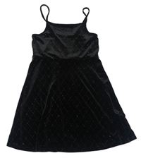 Čierne zamatové trblietavé šaty Primark