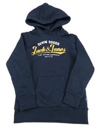 Tmavomodrá mikina s nápisem a kapucí Jack & Jones