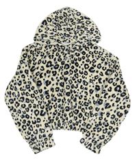 Smetanovo-čierno-modrá vzorovaná chlpatá crop mikina s kapucňou H&M
