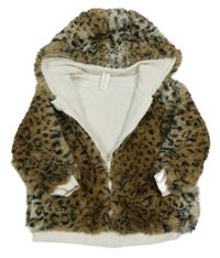 Béžovo-hnedo-čierna vzorovaná kožušinová podšitá bunda s kapucňou Dymples