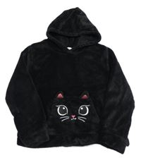 Čierna chlpatá mikina s mačkou a kapucňou H&M