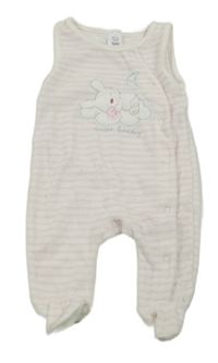 Bílo-růžové pruhované sametové dupačky s králíčkem C&A