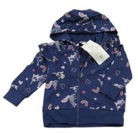 Nové - Tmavomodrá propínací mikina s jednorožci a kapucí V by Very