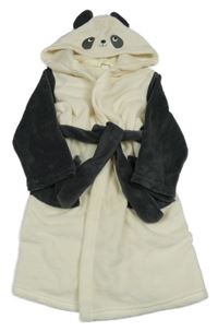 Smetanovo-šedý chlupatý župan s kapucí - panda H&M