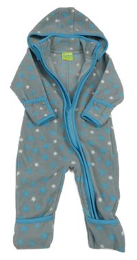 Šedo-tyrkysová fleecová kombinéza s hvězdičkami a odepínací kapucí Impidimpi