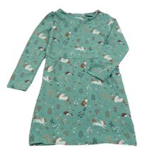 Mátové kytičkované bavlněné šaty se zvířátky Stop+Go