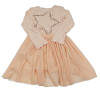 Broskvové bavlněno/tylové šaty s hvězdou z flitrů Next