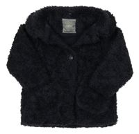 Tmavomodrá huňatá podšitá bunda s golierikom Next