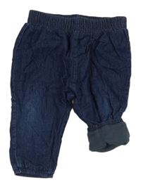 Tmavomodré plátěné podšité kalhoty riflového vzhledu