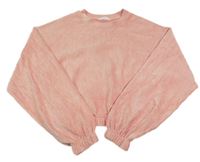 Svetloružová zamatová rebrovaná crop mikina Matalan