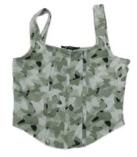 Kaki-biely crop top s motýlikmi New Look