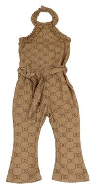 Béžový kalhotový overal se vzorem a páskem Shein