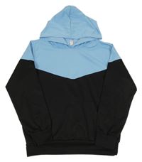 Čierno-svetlomodrá mikina s klokankou a kapucňou