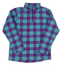 Tyrkysovo-purpurová kockovaná fleecová funkčná mikina Decath