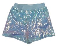 Světlemodro-ružové flitrové kraťasy Primark