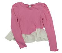 Ružovo-biele rebrované peplum tričko Shein