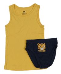 2set - Žluté tílko + tmavomodré slipy s tygrem H&M