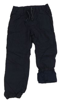 Tmavomodré plátěné podšité cuff kalhoty 