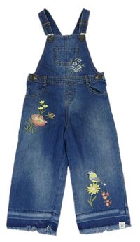 Modré rifľové na traké culottes nohavice s kvietkami a vtáčikom Debenhams