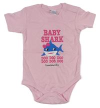 Světlerůžové body se žralokem - Baby Shark a nápisy 